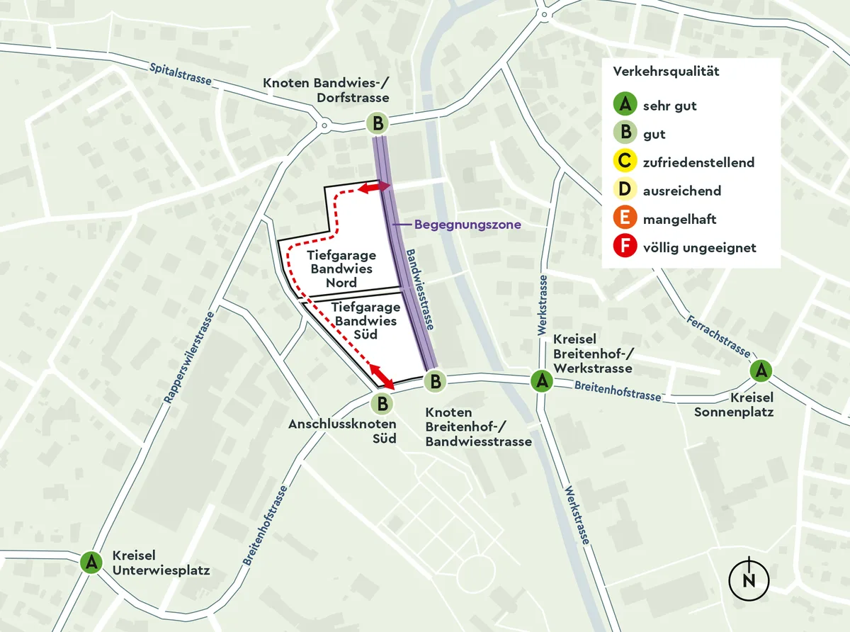 Karte der Bandwiesstrasse und Umgebung in Rüti.